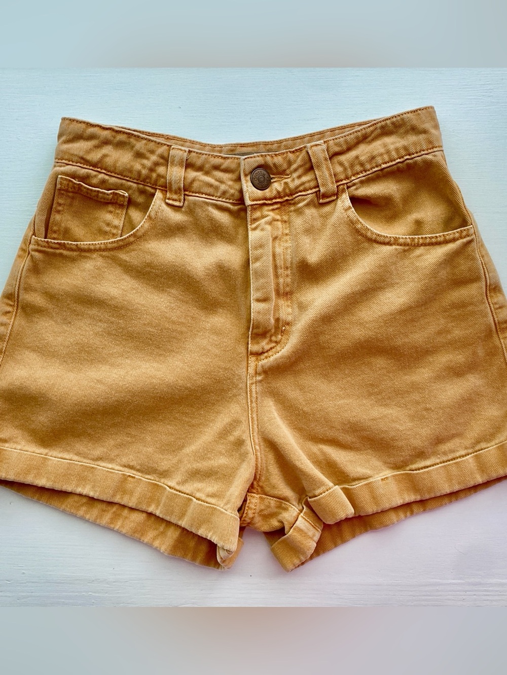 *LIKE NEW* dress to High-Rise Yellow Denim Shorts with Rolled Cuff